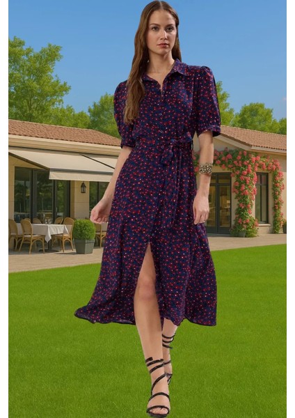 Kadın Yazlık Midi Gömlek Elbise Animal Desenli Viskoz Kumaş Rahat Kalıp Modern Stil Seçkin Malzeme fiyatları