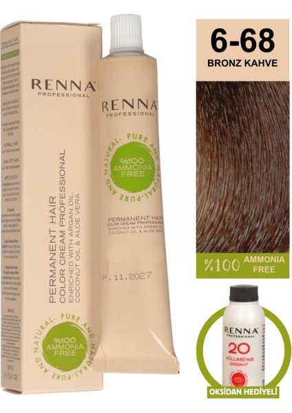 Amonyaksız Bitkisel Yıpranmış Saçlar İçin Saç Boyası 6-68 Bronz Kahve 60 ml