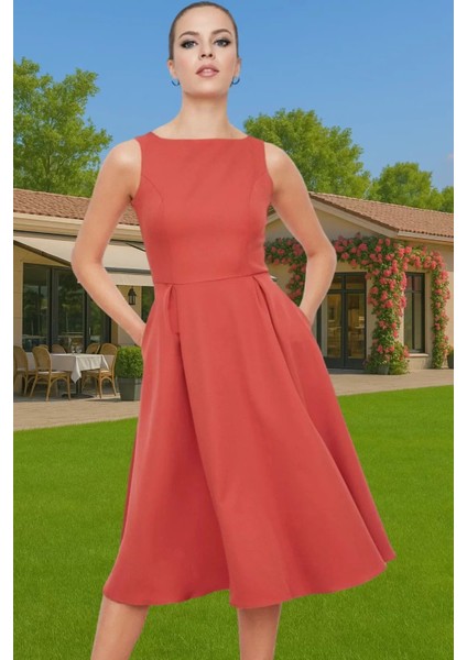 Kadın Bisiklet Yaka Kolsuz Midi Elastan Elbise Uzun Ömürlü Profesyonel Görünüm Zarifane Tasarım fiyatları