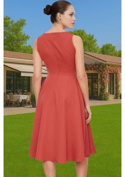 Kadın Bisiklet Yaka Kolsuz Midi Elastan Elbise Uzun Ömürlü Profesyonel Görünüm Zarifane Tasarım modelleri