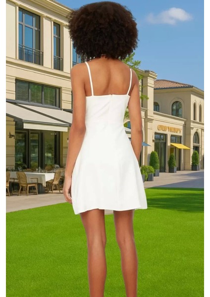 V Yaka Askılı A Kesim Mini Elbise Astarlı Finike Dokuma Polyester Şık Görünüm Profesyonel Görünüm fiyatları