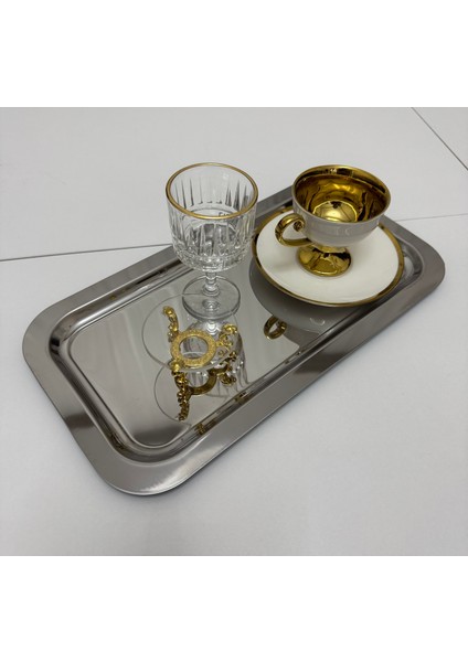 1 Adet Çelik Büyük Dikdörtgen Model Servis ve Sunum Tepsisi 18*33 cm fiyatları