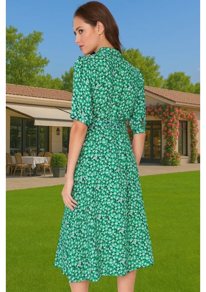 Kadın Yazlık Midi Gömlek Elbise Animal Desenli Viskoz Kumaş Rahat Kalıp Modern Stil Seçkin Malzeme modelleri