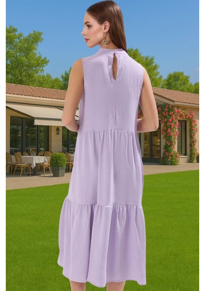 Kadın Yazlık Midi Elbise Nefes Alan Polyester Dokuma Kumaş Rahat Trend Tasarım Modern Stil