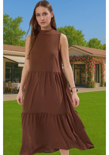 Kadın Yazlık Midi Elbise Nefes Alan Polyester Dokuma Kumaş Rahat Trend Tasarım Modern Stil fiyatları