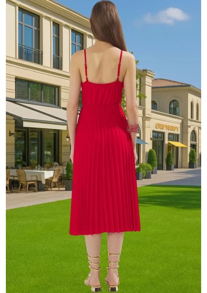 Şık Kadın Midi Elbise Polyester Elastan Astarlı Yazlık Özel Tasarım Zarifane Tasarım Rahat ve Şık