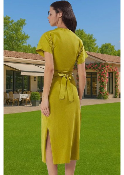 Yazlık Kadın Pamuk Midi Elbise Bodycon Kalıp Bağcıklı Tasarım Modern Stil Profesyonel Görünüm modelleri