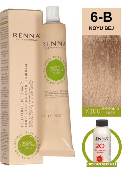 Amonyaksız Bitkisel Yıpranmış Saçlar İçin Saç Boyası 6-B Koyu Bej 60 ml