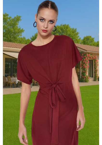 Yazlık Kadın Pamuk Midi Elbise Bodycon Kalıp Bağcıklı Tasarım Modern Stil Profesyonel Görünüm fiyatları