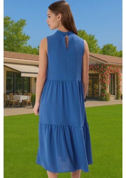 Kadın Yazlık Midi Elbise Nefes Alan Polyester Dokuma Kumaş Rahat Trend Tasarım Modern Stil fiyatları