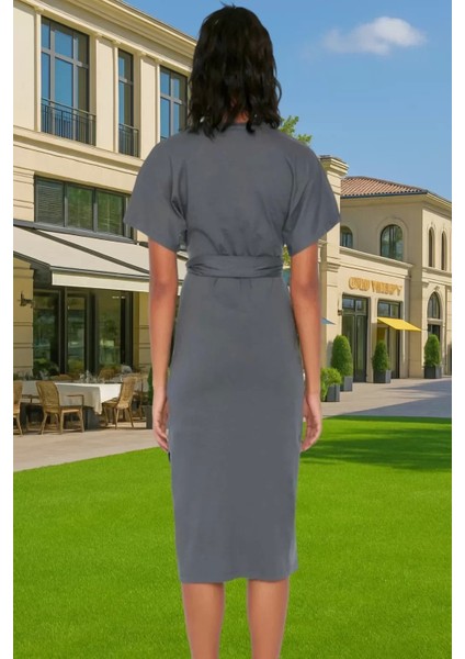 Yazlık Kadın Pamuk Midi Elbise Bodycon Kalıp Bağcıklı Tasarım Modern Stil Profesyonel Görünüm