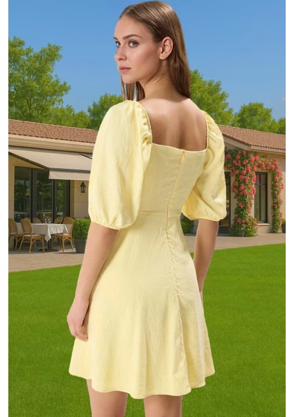 Yazlık Kadın Mini Elbise A Kesim Balon Kol Aerobin Dokuma Özenle Seçilmiş Rahat ve Şık Şık Görünüm modelleri