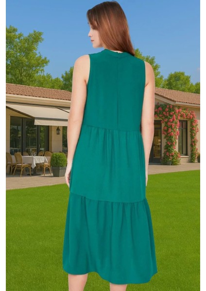 Kadın Yazlık Midi Elbise Nefes Alan Polyester Dokuma Kumaş Rahat Trend Tasarım Modern Stil