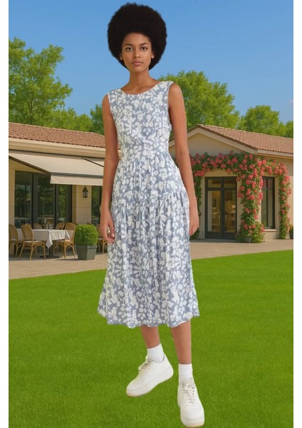 Rahat Viskoz Kumaştan Çiçekli Desenli Midi Skater Elbise Kaliteli Işçilik Premium Kalite Şık Görünüm fiyatları