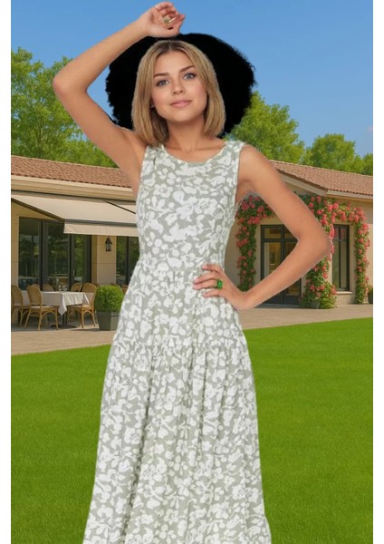 Rahat Viskoz Kumaştan Çiçekli Desenli Midi Skater Elbise Kaliteli Işçilik Premium Kalite Şık Görünüm