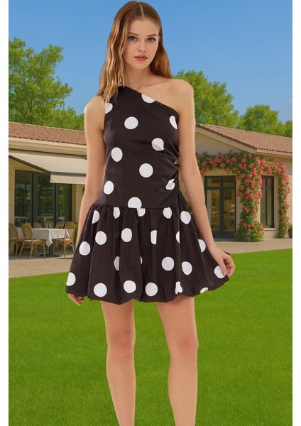 Yazlık Mini Elbise Poplin Kumaş Asimetrik Yaka Balo Elbisesi Profesyonel Görünüm Trend Tasarım