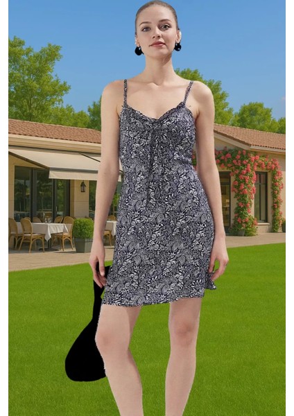 A Kesim Kolsuz Viskoz Mini Elbise Şık Çiçek Desenli Profesyonel Görünüm Rahat Kullanım Mükemmel Uyum