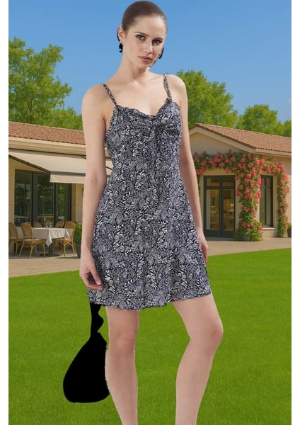 A Kesim Kolsuz Viskoz Mini Elbise Şık Çiçek Desenli Profesyonel Görünüm Rahat Kullanım Mükemmel Uyum fiyatları