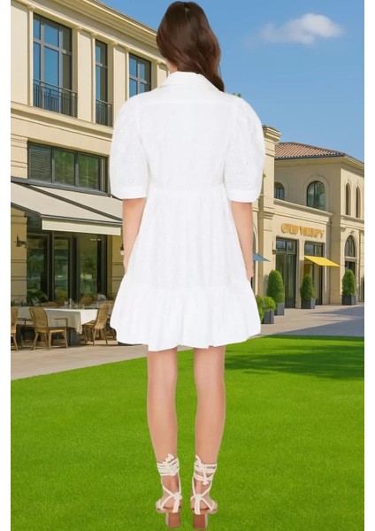 Zarif Brode Mini Elbise Astarlı Dokuma Kumaş Günlük Kullanım Özenle Seçilmiş Konforlu Kesim modelleri