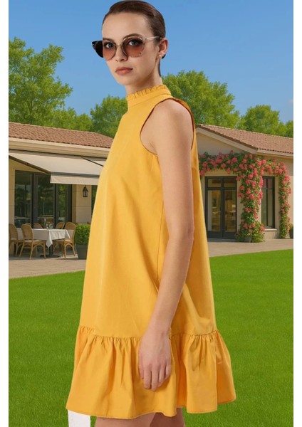 Kadın Yazlık Kolsuz Mini Elbise Pamuk Polyester Poplin Dokuma Günlük Kullanım Için Rahat ve Şık fiyatları