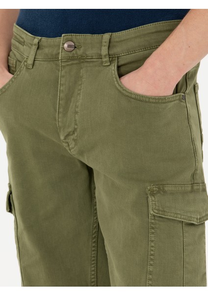 Erkek Haki Slim Fit Jean Bermuda Şort 50269605-VR027