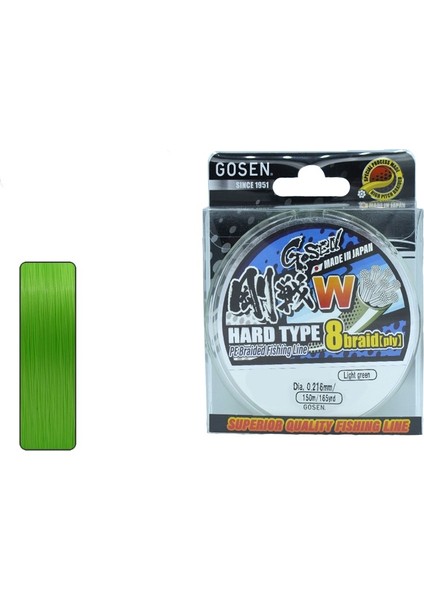 W8 Hard Type Pe 8 Örgü Spin Ip Misina 150MT Açık Yeşil 1.5 Pe