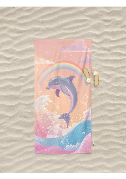 Yunus Balık Deniz Desenli Dijital Baskılı Genç Kız Çocuk Baskılı Plaj Banyo Havlusu