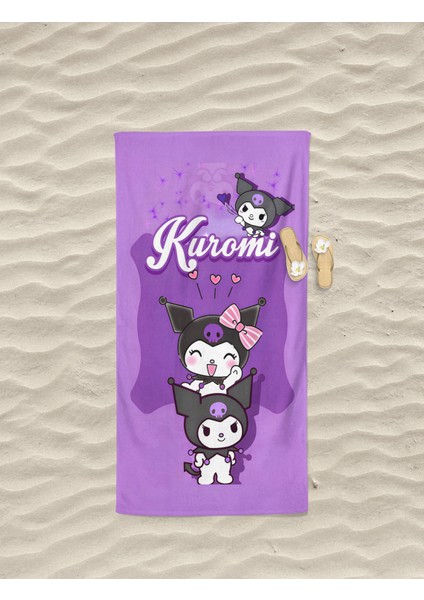 Kuromi Desenli Dijital Baskılı Genç Kız Çocuk Baskılı Plaj Banyo Havlusu