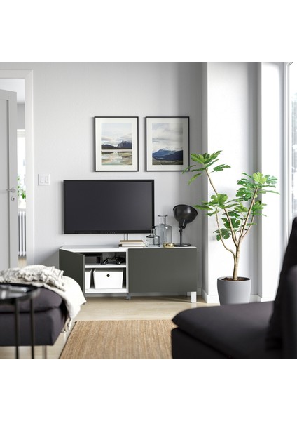 Tv Sehpası, Beyaz-Koyu Gri, 120X42X48 Cm, Lappvıken, Stubbarp