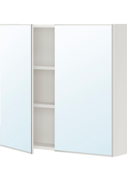 Banyo Duvar Dolabı, Beyaz, 80X15X75 Cm, 2 Ayna Kapaklı