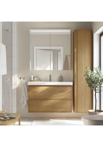 Lavabo Dolabı, Meşe Görünümlü, 100X48X63 Cm, 2 Çekmeceli fiyatları