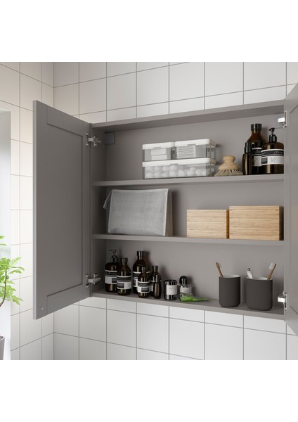 Banyo Duvar Dolabı, Gri, 80X15X75 Cm, 2 Ayna Kapaklı modelleri