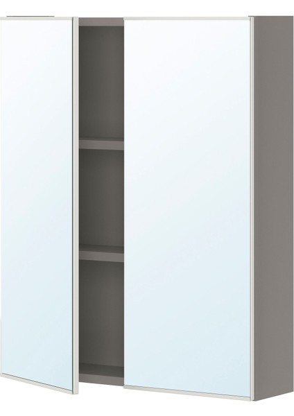 Banyo Duvar Dolabı, Gri, 60X15X75 Cm, 2 Ayna Kapaklı