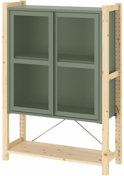 Dolaplı Raf Ünitesi, Çam-Yeşil, 89X30X124 cm