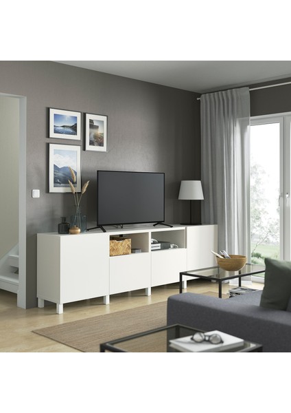 Tv Sehpası, Beyaz, 240X42X74 Cm, Lappvıken, Çıt Çıt Raylı modelleri