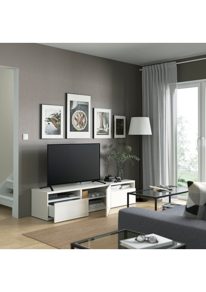Tv Sehpası, Parlak Cila-Beyaz, 180X42X39 Cm, Selsvıken, Fren Raylı fiyatları