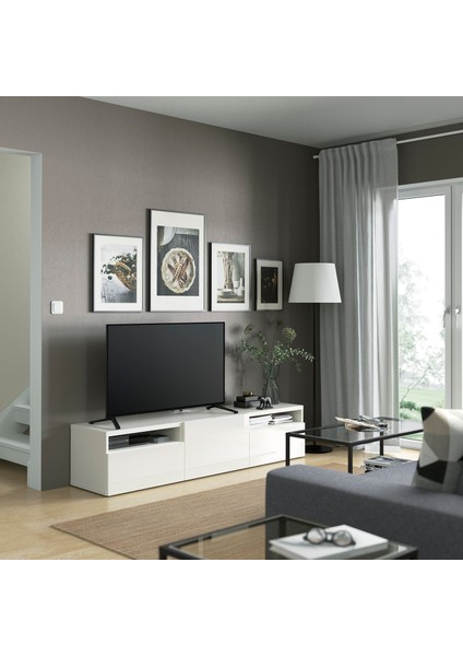 Tv Sehpası, Parlak Cila-Beyaz, 180X42X39 Cm, Selsvıken, Fren Raylı modelleri