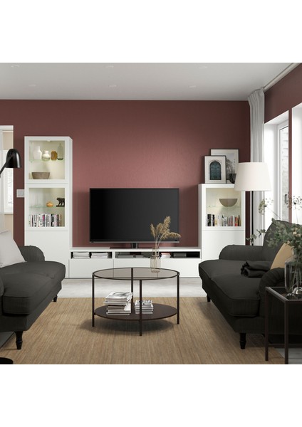 Tv Ünitesi, Beyaz-Şeffaf Cam, 300X42X193 Cm, Lappvıken/sındvık, Çıt Çıt Raylı modelleri