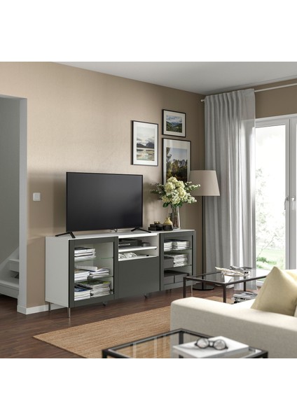 Tv Sehpası, Beyaz-Koyu Gri, 180X42X74 Cm, Sındvık-Lappvıken, Osarp