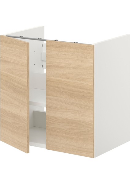 Lavabo Dolabı, Beyaz-Meşe Görünümlü, 60X42X60 Cm, 2 Kapaklı