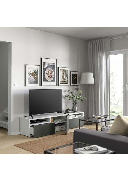 Tv Sehpası, Beyaz-Koyu Gri, 180X42X39 Cm, Lappvıken