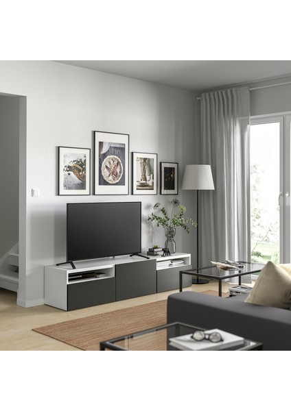 Tv Sehpası, Beyaz-Koyu Gri, 180X42X39 Cm, Lappvıken