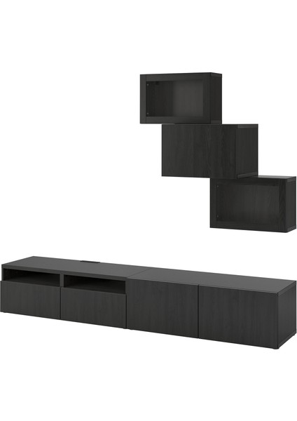 Tv Ünitesi, Venge-Siyah-Kahverengi-Şeffaf Cam, 240X42X190 Cm, Lappvıken/sındvık, Çıt Çıt Raylı