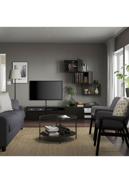 Tv Ünitesi, Venge-Siyah-Kahverengi-Şeffaf Cam, 240X42X190 Cm, Lappvıken/sındvık, Çıt Çıt Raylı
