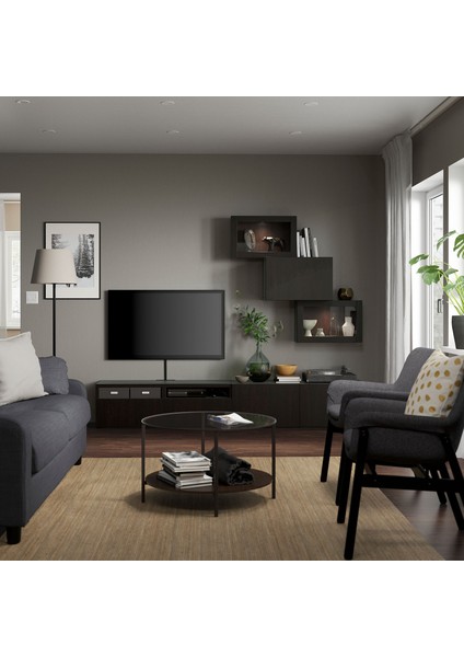 Tv Ünitesi, Venge-Siyah-Kahverengi-Şeffaf Cam, 240X42X190 Cm, Lappvıken/sındvık, Çıt Çıt Raylı