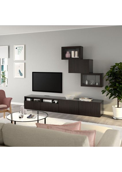 Tv Ünitesi, Venge-Siyah-Kahverengi-Şeffaf Cam, 240X42X190 Cm, Lappvıken/sındvık, Çıt Çıt Raylı