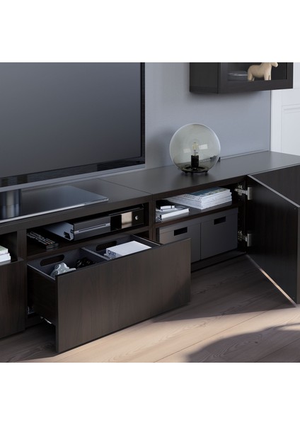 Tv Ünitesi, Venge-Siyah-Kahverengi-Şeffaf Cam, 240X42X190 Cm, Lappvıken/sındvık, Çıt Çıt Raylı