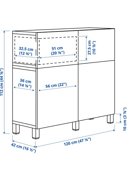 Dolap Kombinasyonu, Koyu Gri, 120X42X112 Cm, Lappvıken, Stubbarp