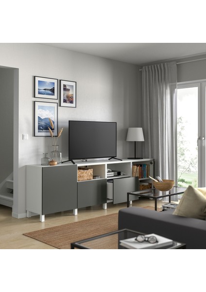 Tv Sehpası, Beyaz-Koyu Gri, 240X42X74 Cm, Lappvıken, Stubbarp