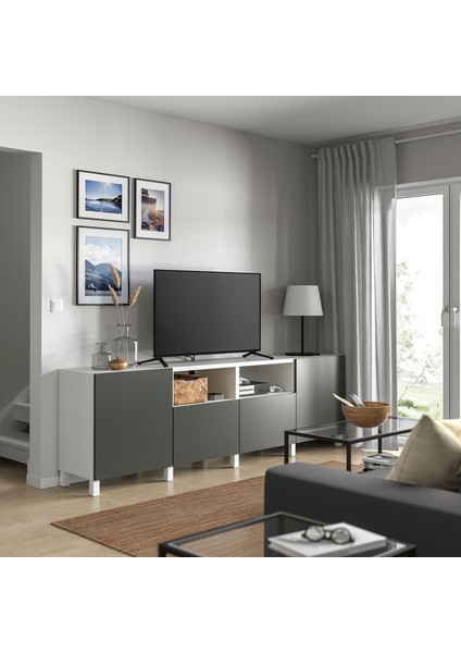 Tv Sehpası, Beyaz-Koyu Gri, 240X42X74 Cm, Lappvıken, Stubbarp